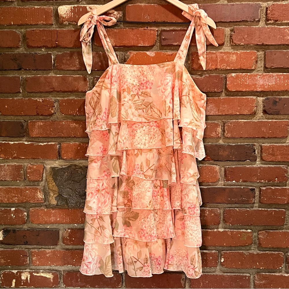 Show Me Your MuMu Peach Floral Ruffle Mini Dress